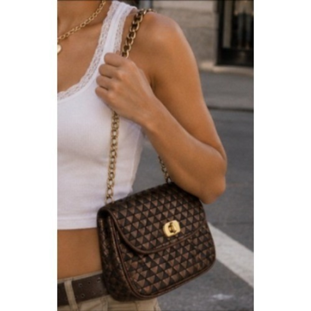 Ganson Vintage Copper and Black Weaved Leather Bag with Gold Chain/Leather Strap - Picture 3 of 10